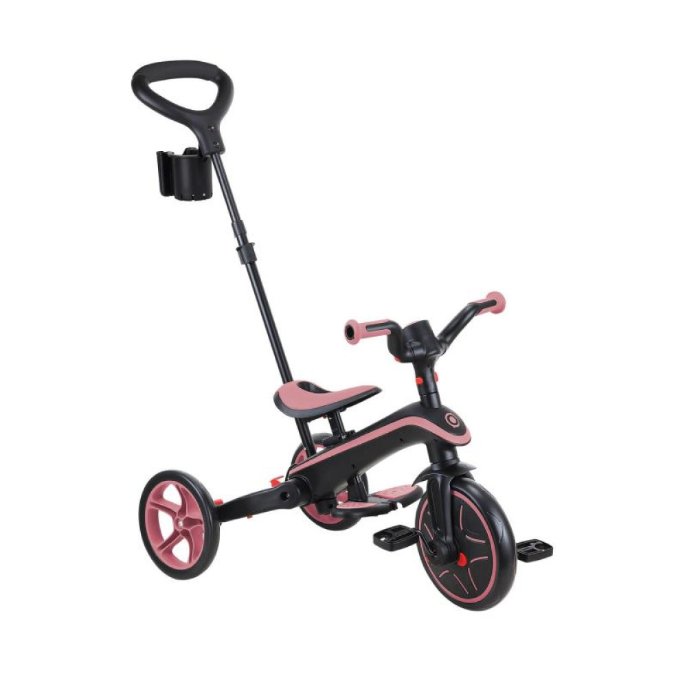 Globber Explorer Trike Foldable - детский трехколесный складной велосипед с родительской ручкой 4в1 • Розовый
