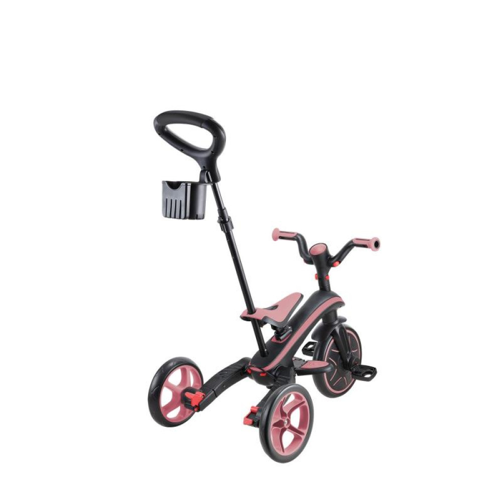 Globber Explorer Trike Foldable - детский трехколесный складной велосипед с родительской ручкой 4в1 • Розовый