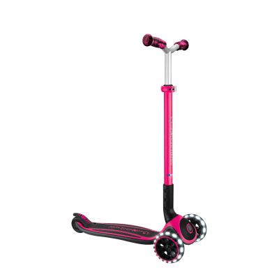 Globber Ace Lights - трехколесный складной самокат, колеса с подсветкой, до 100 кг, 4+ • Fuchsia