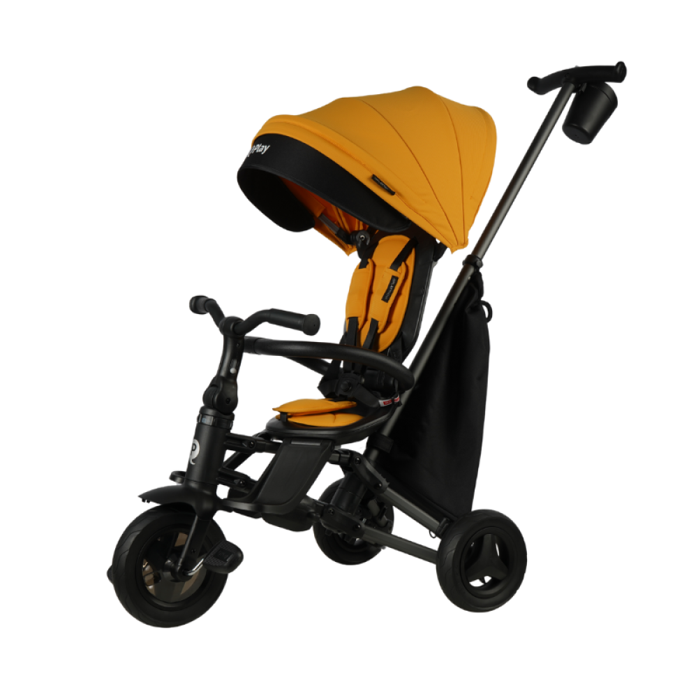 Qplay Nova+ Rubber - детский складной трехколесный велосипед с родительской ручкой • Desert Yellow