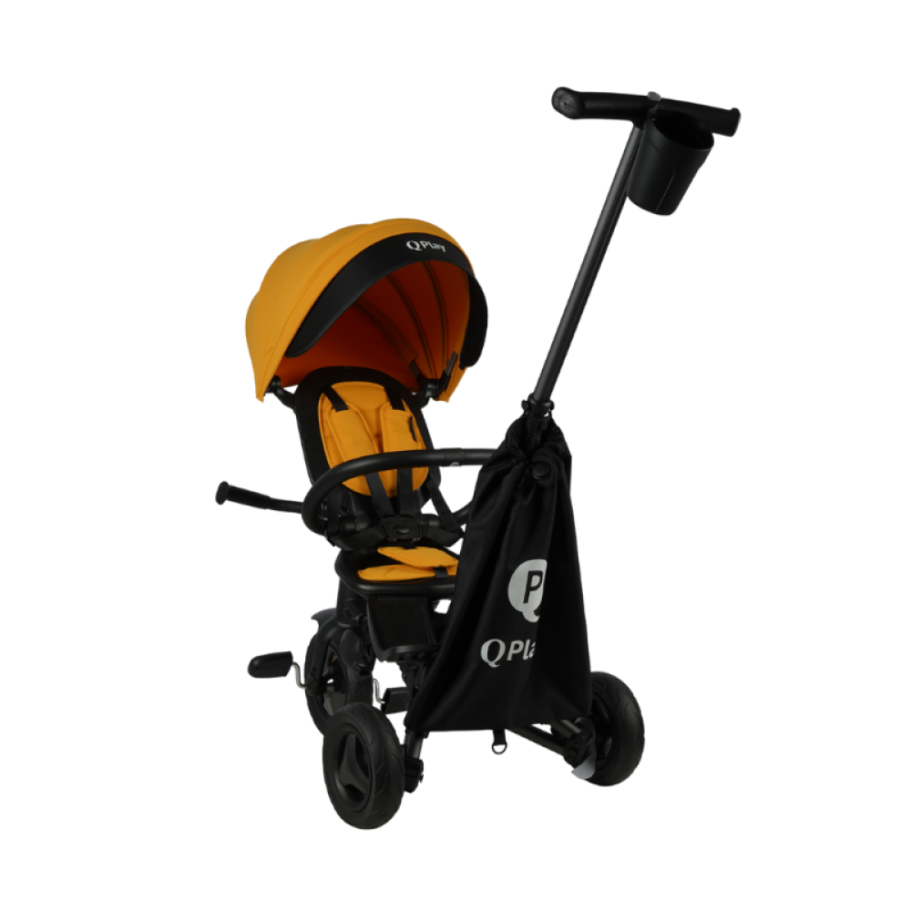 Qplay Nova+ Rubber - детский складной трехколесный велосипед с родительской ручкой • Desert Yellow