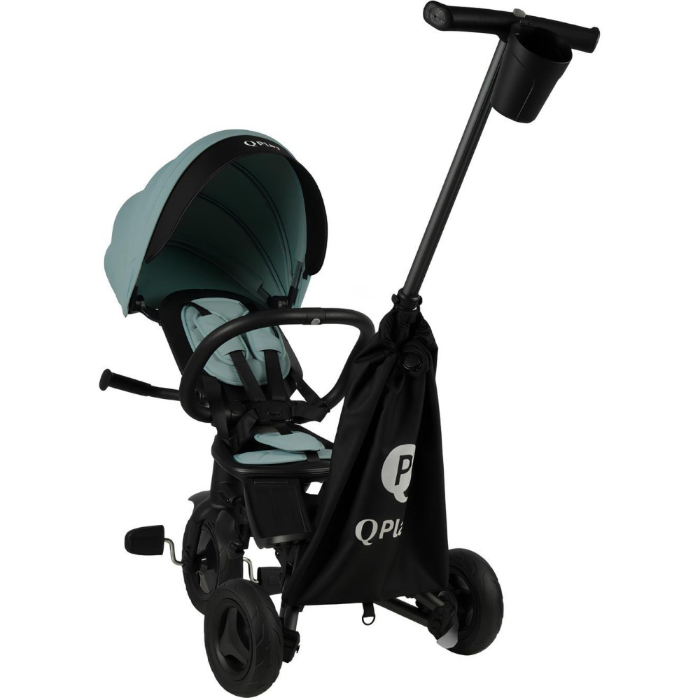 Qplay Nova+ Rubber - детский складной трехколесный велосипед с родительской ручкой • Gentle Mint