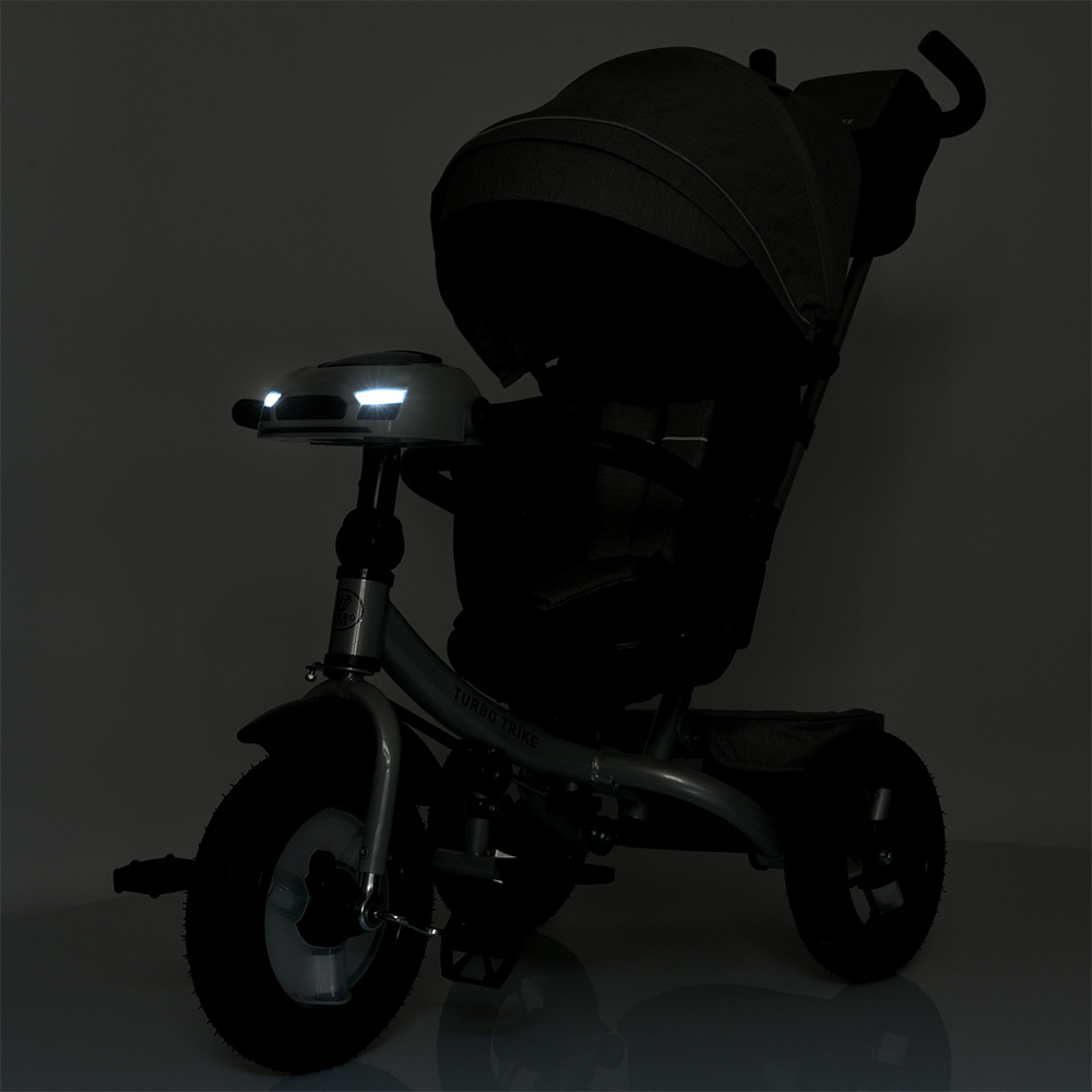 Turbo Trike MT 1007-8 - детский трехколесный велосипед с родительской ручкой, поворотное сиденье, пульт ДУ • Светло-серый