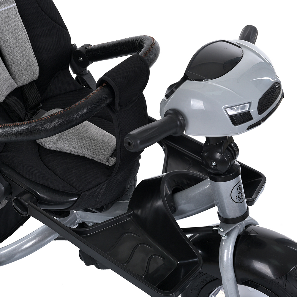 Turbo Trike MT 1007-8 - детский трехколесный велосипед с родительской ручкой, поворотное сиденье, пульт ДУ • Светло-серый