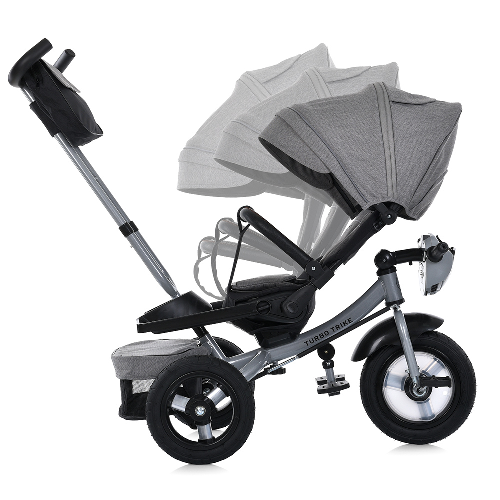 Turbo Trike MT 1007-8 - детский трехколесный велосипед с родительской ручкой, поворотное сиденье, пульт ДУ • Светло-серый