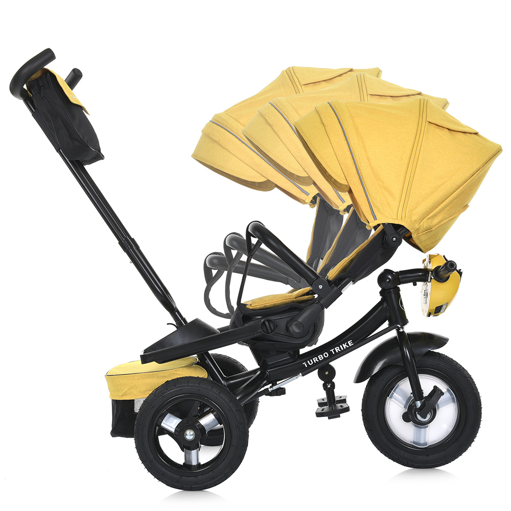 Turbo Trike MT 1007-10 - дитячий триколісний велосипед з батьківською ручкою, поворотне сидіння, пульт ДК • Жовтий