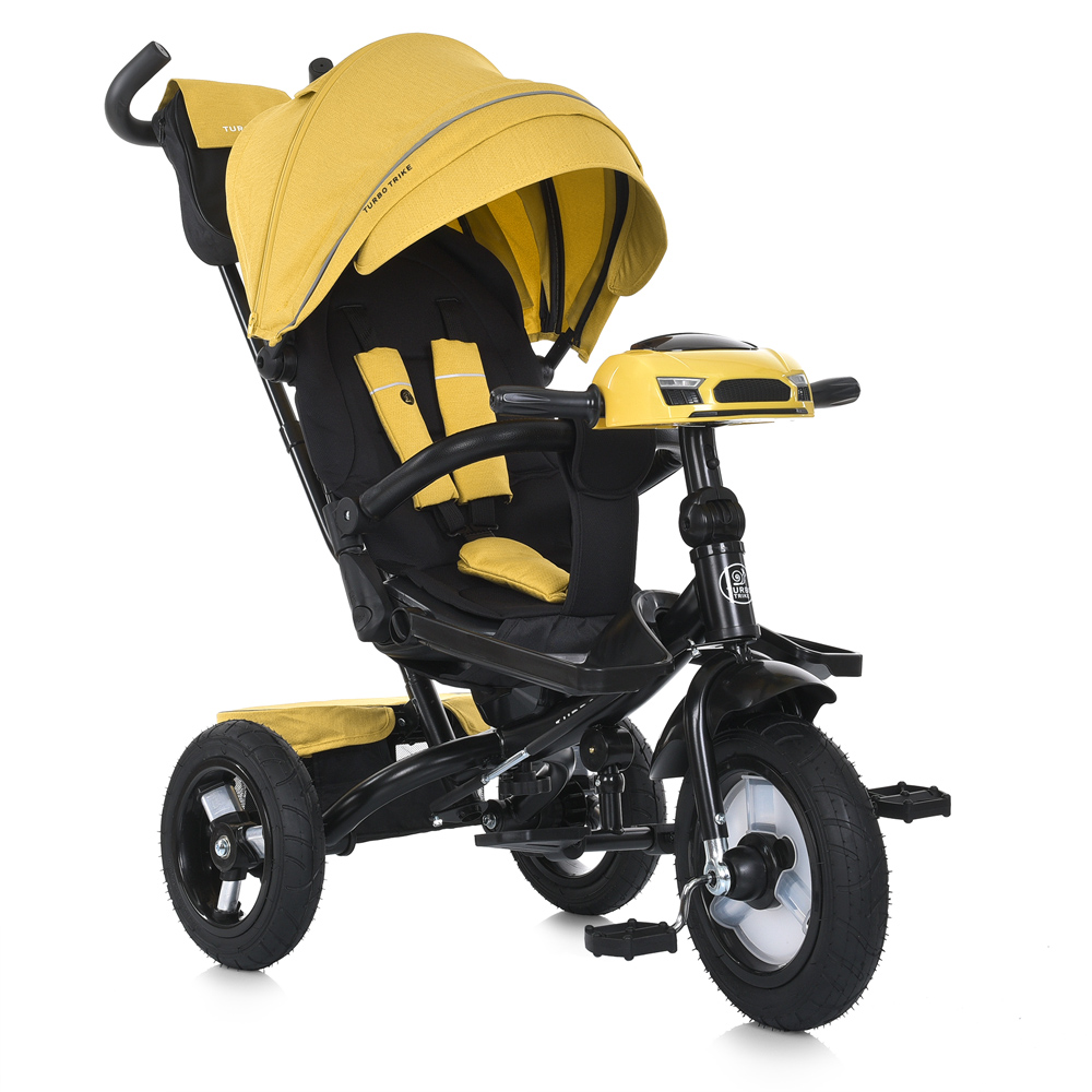 Turbo Trike MT 1007-10 - дитячий триколісний велосипед з батьківською ручкою, поворотне сидіння, пульт ДК • Жовтий