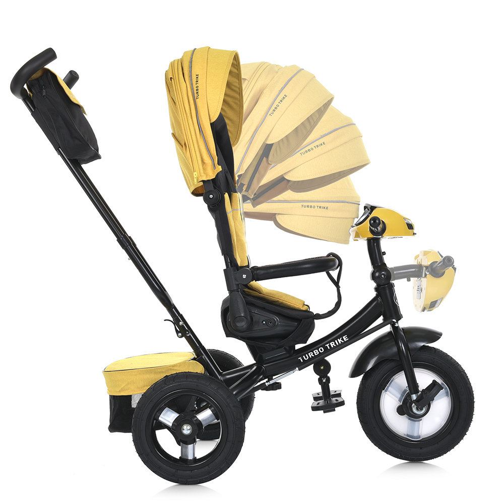 Turbo Trike MT 1007-10 - дитячий триколісний велосипед з батьківською ручкою, поворотне сидіння, пульт ДК • Жовтий