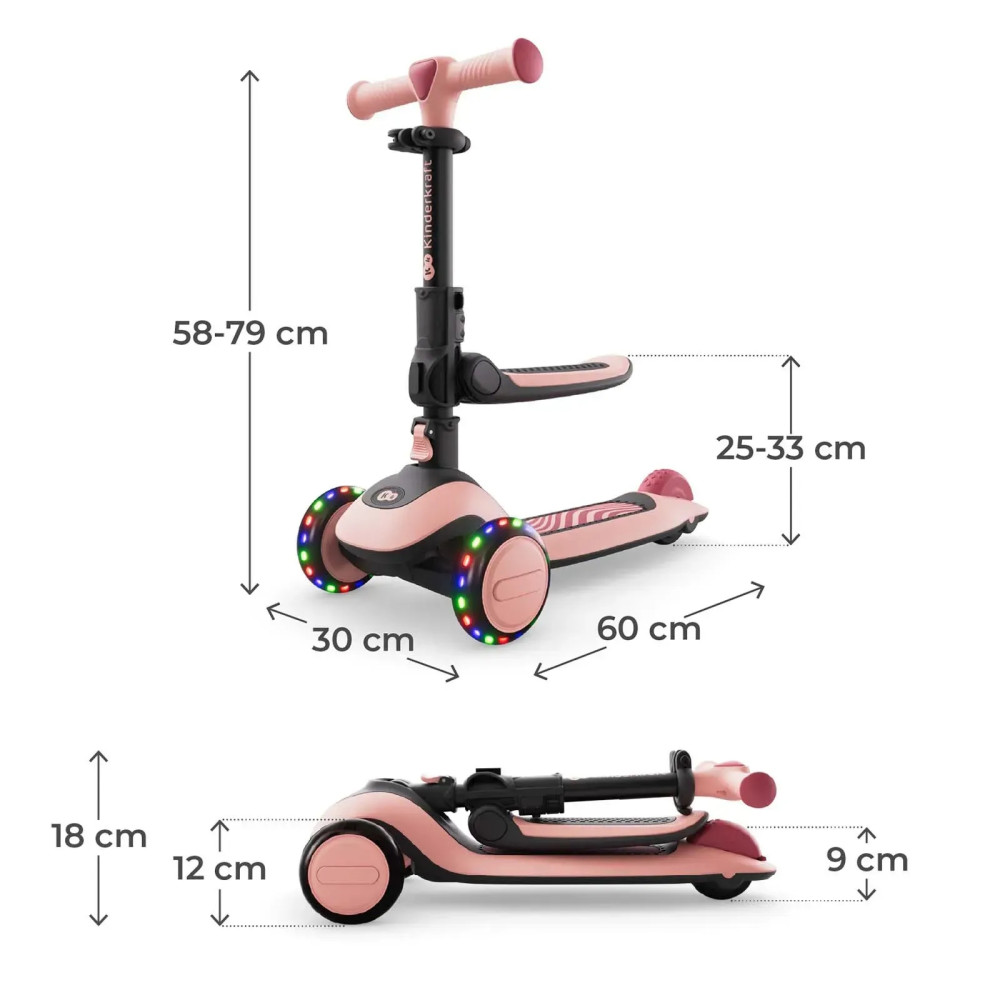 Kinderkraft Halley 2 - детский трехколесный самокат-беговел 2в1 • Rose Pink (KRHALL02PNK0000)
