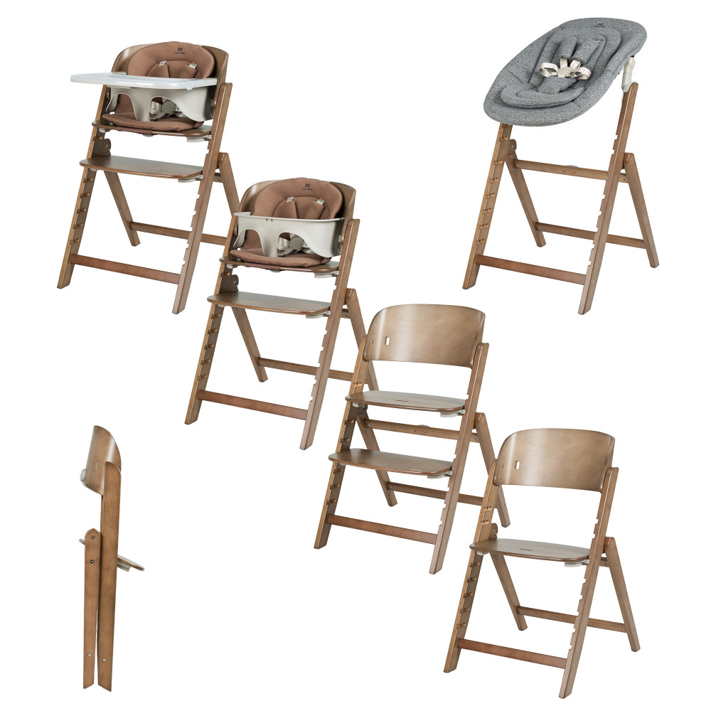 Carrello Focus CRL-16801 - дерев’яний стільчик-трансформер для годування, шезлонг для новонародженого, витримує навантаження до 130 кг • Moka Brown