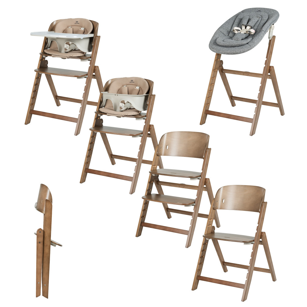 Carrello Focus CRL-16801 - деревянный стульчик-трансформер для кормления, шезлонг для новорожденного, выдерживает нагрузку до 130 кг • Sahara Beige