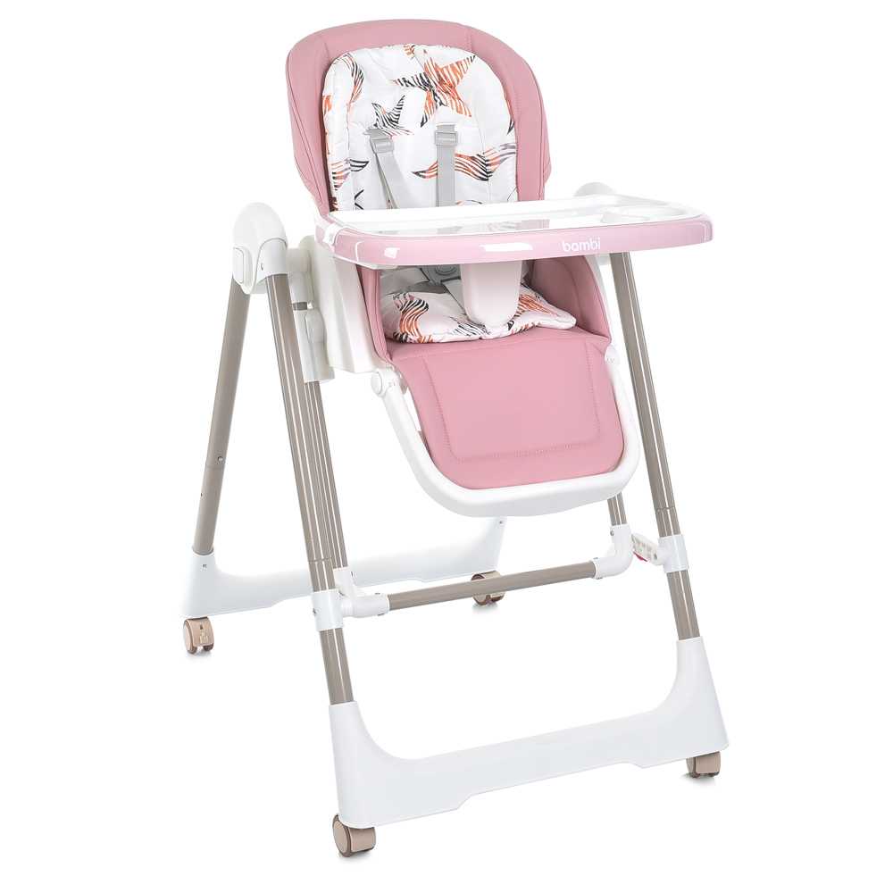Bambi M 5897 - стільчик для годування 2в1 з механичним заколисуванням • Pink