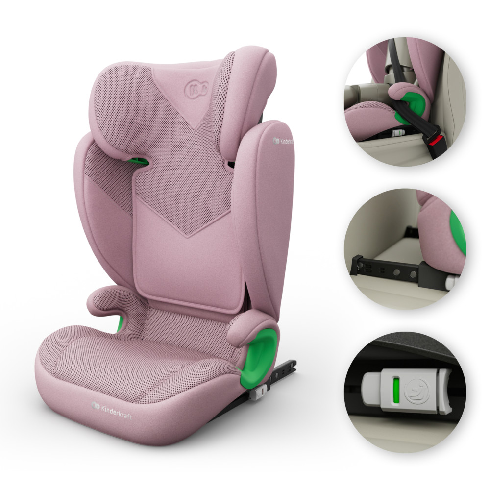 Kinderkraft Junior Fix 2 Plus i-Size - автокрісло для дітей (від 3.5 до 12 років / 100 - 150 см) • Pink (KCJUFI20PNKPL0N)