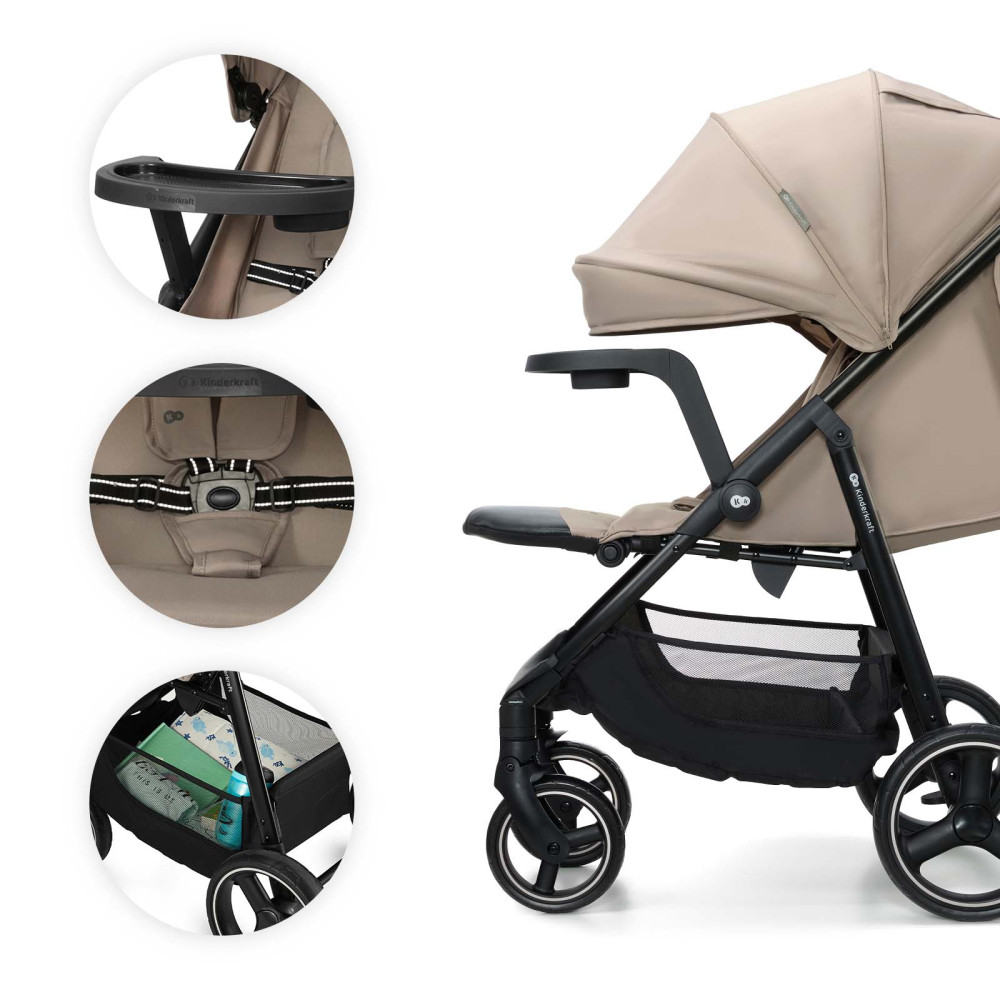 Kinderkraft Trig 3 Tray - прогулянковий візок із дитячим підносом, коляска з великими колесами • Beige (KSTRIG03BEG000T)