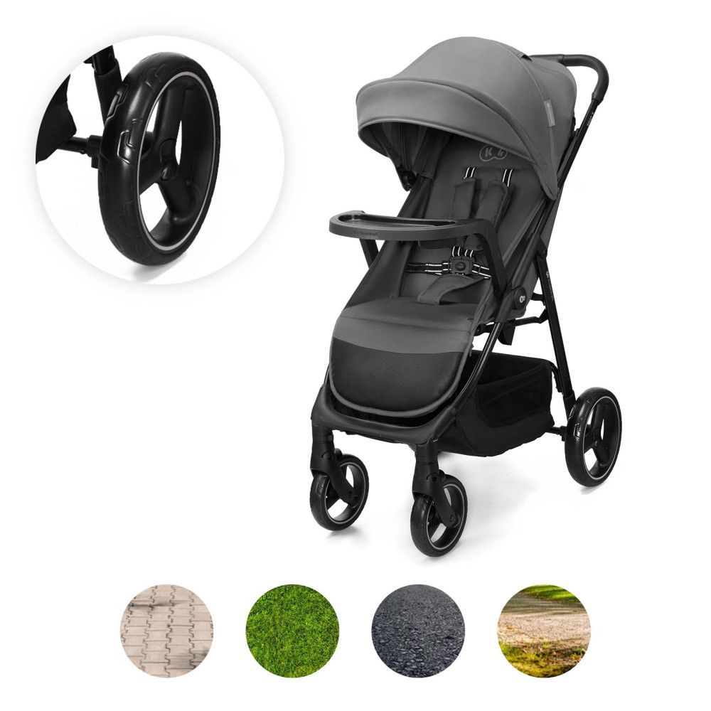 Kinderkraft Trig 3 Tray - прогулянковий візок із дитячим підносом, коляска з великими колесами • Grey (KSTRIG03GRY000T)