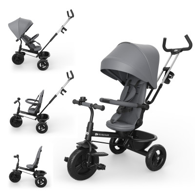Kinderkraft Aston 2 Plus - детский трехколесный велосипед с родительской ручкой 6в1, поворотное сиденье • Grey (KRASTO02GRYPL00)