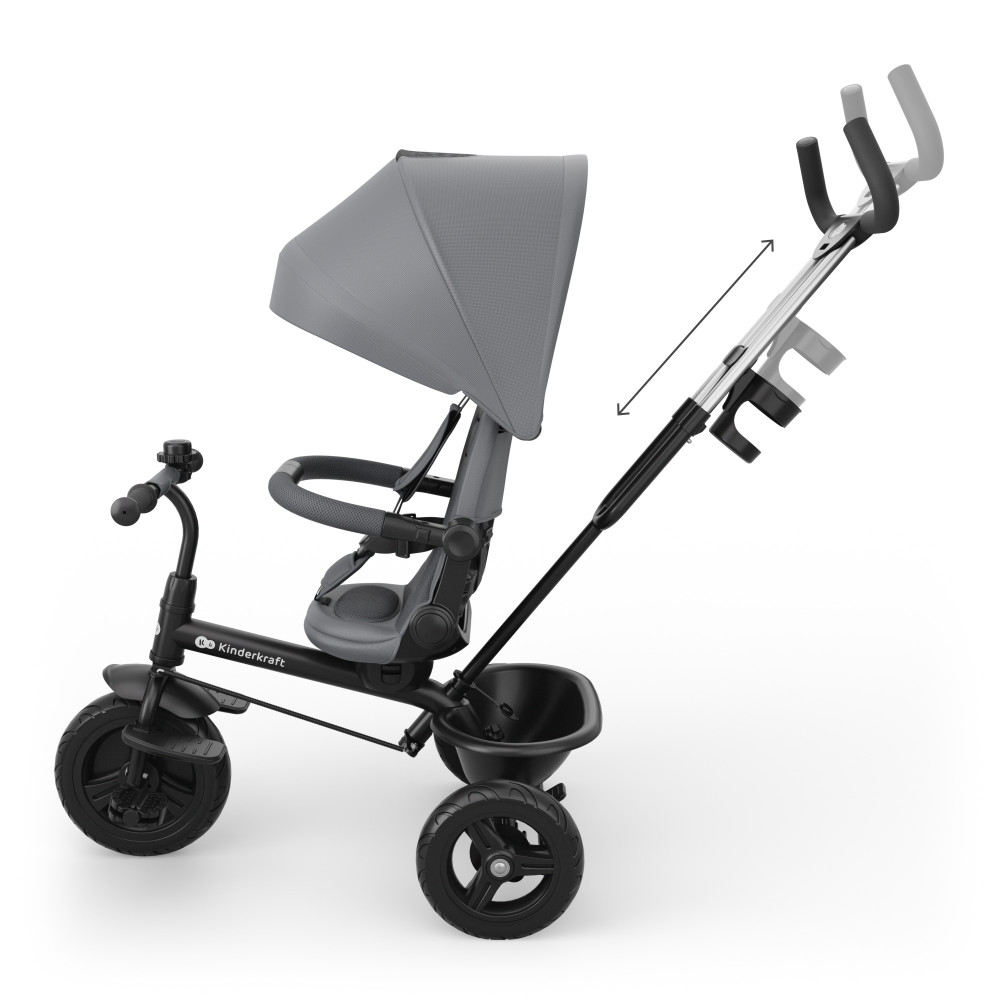 Kinderkraft Aston 2 Plus - дитячий триколісний велосипед із батьківською ручкою 6в1, поворотне сидіння • Grey (KRASTO02GRYPL00)