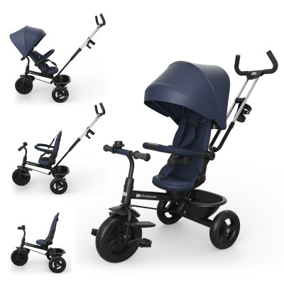Kinderkraft Aston 2 Plus - детский трехколесный велосипед с родительской ручкой 6в1, поворотное сиденье • Navy (KRASTO02NAVPL00)