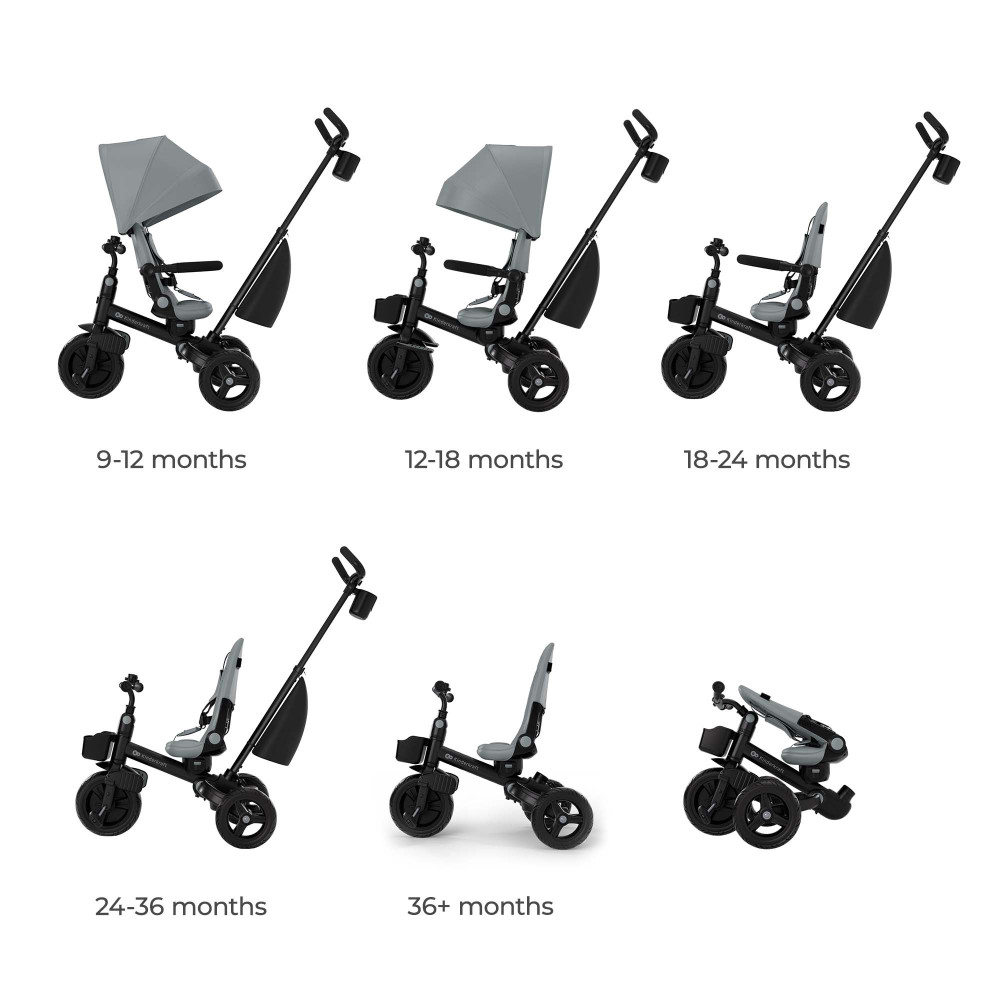 Kinderkraft Aveo 2 Plus - тріколісний велосипед з великими колесами та можливістю реверсивного ходу (від 9 місяців до 5 років) • Grey (KRAVEO02GRY0000)