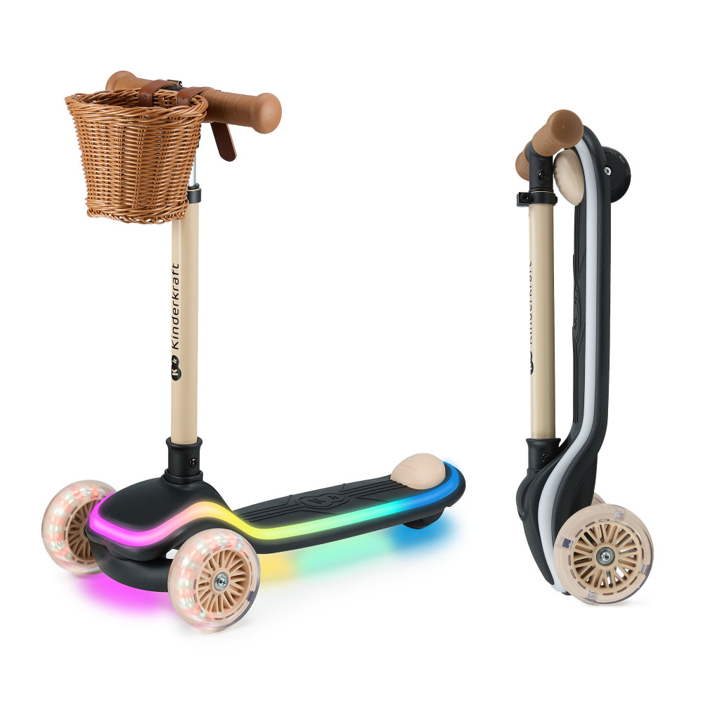 Kinderkraft Raket - трёхколёсный детский самокат, с поворотной системой балансировки, RGB подсветкой, лёгкой сборкой, регулируемой высотой • Beige (KRRAKE00BEG0000)