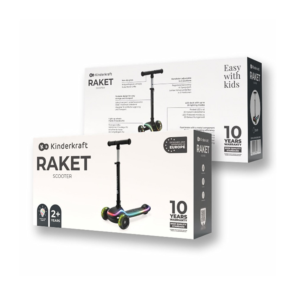 Kinderkraft Raket - трёхколёсный детский самокат, с поворотной системой балансировки, RGB подсветкой, лёгкой сборкой, регулируемой высотой • Beige (KRRAKE00BEG0000)