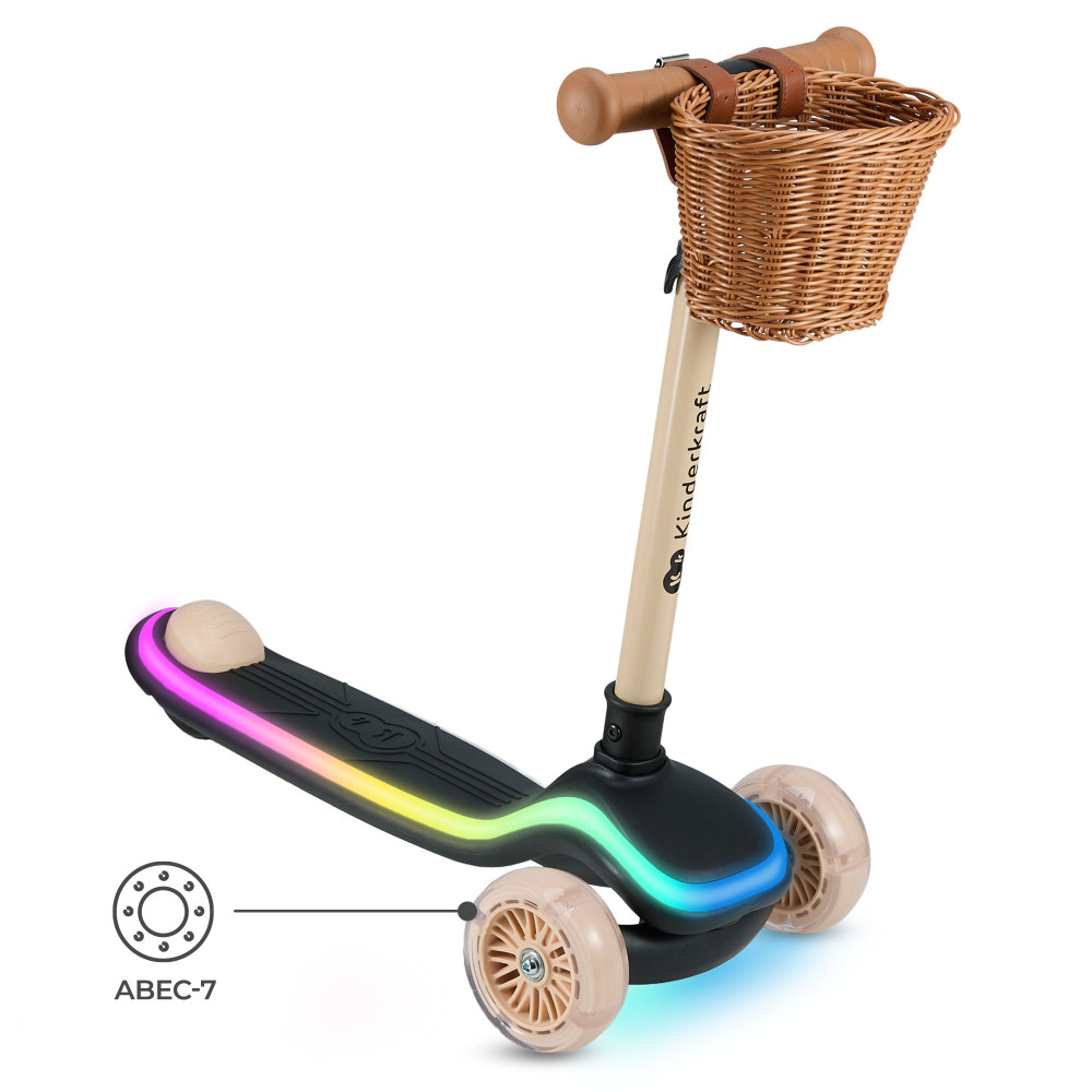 Kinderkraft Raket - трёхколёсный детский самокат, с поворотной системой балансировки, RGB подсветкой, лёгкой сборкой, регулируемой высотой • Beige (KRRAKE00BEG0000)