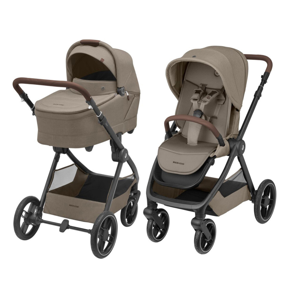 Maxi-Cosi Oxford+ - универсальная коляска 2 в 1, люлька Maxi-Cosi Sense, реверсивный прогулочный блок, мягкая амортизация • Twillic Truffle