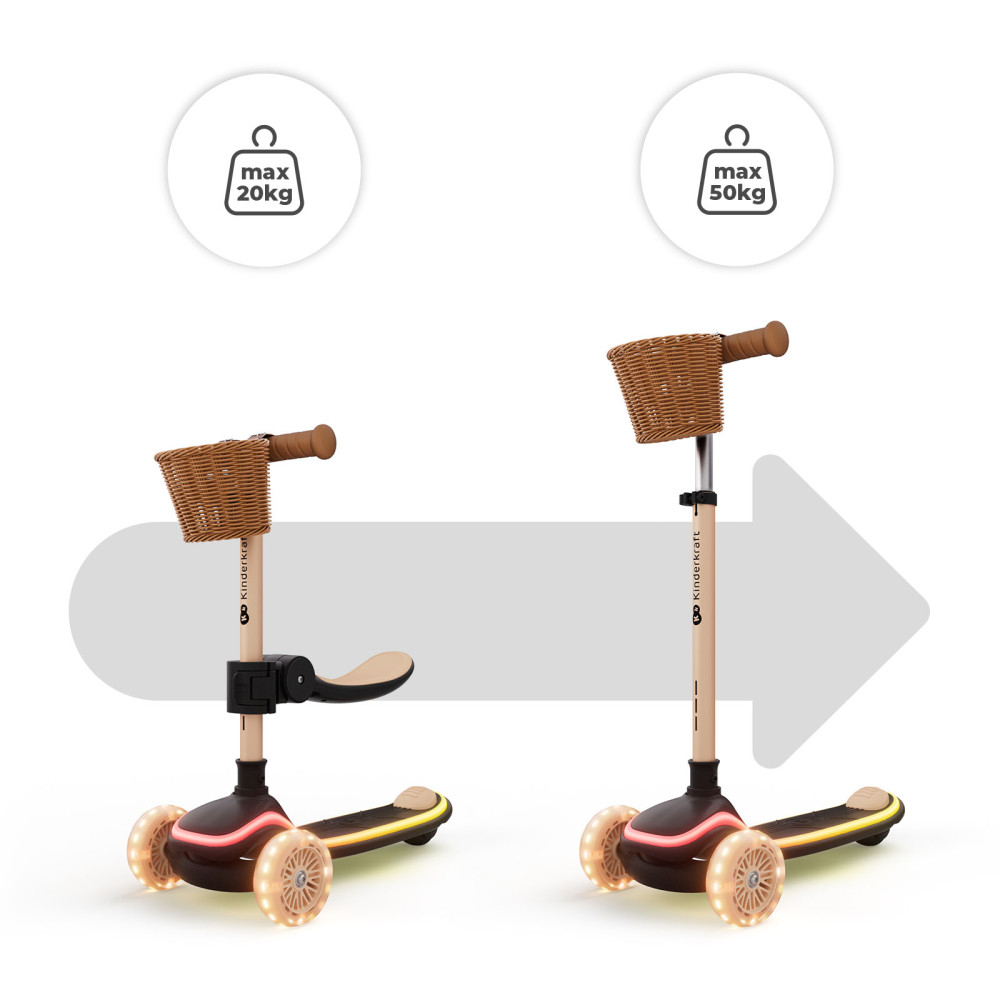 Kinderkraft Raket Up - детский самокат с сидением 2в1, LED-подсветка • Beige (KRRAUP00BEG0000)