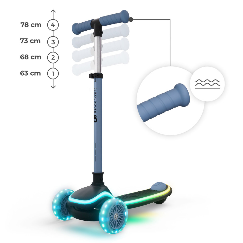 Kinderkraft Raket Up - детский самокат с сидением 2в1, LED-подсветка • Blue (KRRAUP00BLU0000)