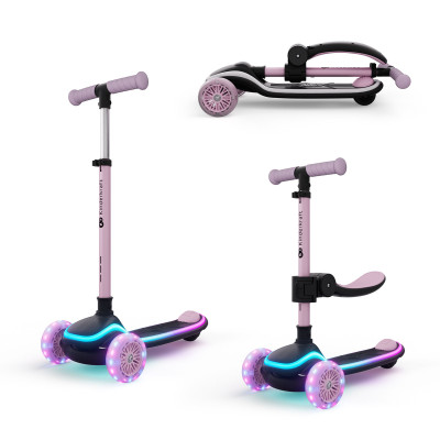 Kinderkraft Raket Up - детский самокат с сидением 2в1, LED-подсветка • Pink (KRRAUP00PNK0000)