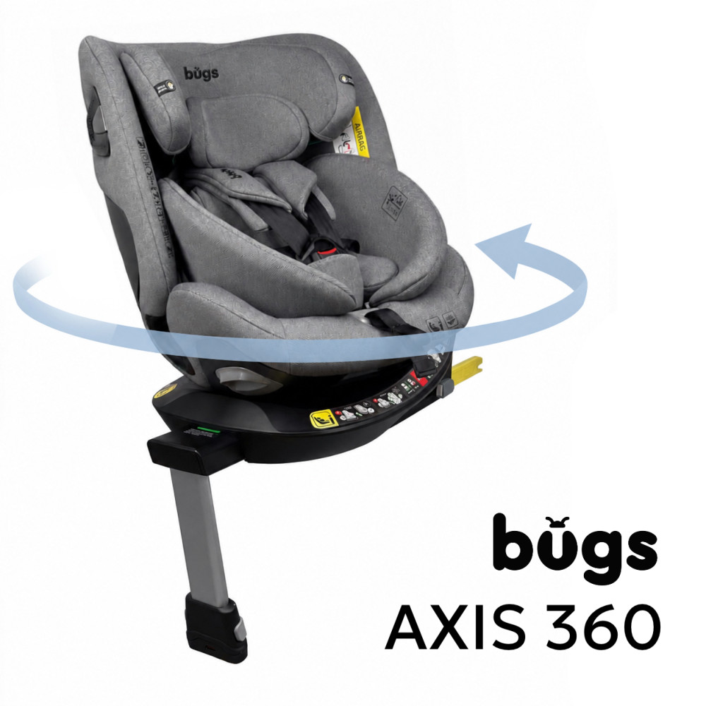 Bugs Axis 360 - поворотне дитяче автокрісло i-Size (0 – 12 років / 40 – 150 см / 0 – 36 кг), кріплення ISOFIX та опорна ніжка • Cloud Grey Bugs Axis 360 - поворотне дитяче автокрісло i-Size (0 – 12 років / 40 – 150 см / 0 – 36 кг), кріплення ISOFIX та опорна ніжка • Cloud Grey