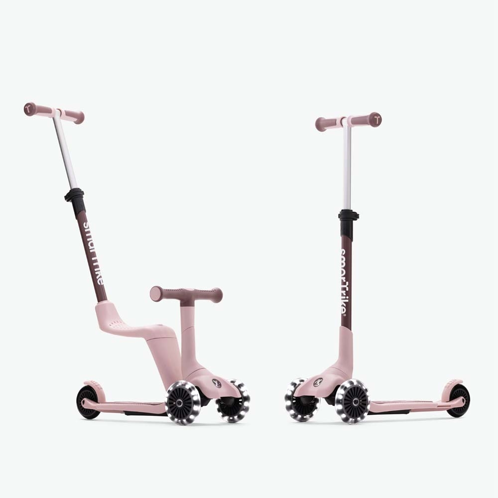 smarTrike Xtend Mini-ride - компактный детский самокат-беговел 3 в 1, съемное сиденье, раздвижная рама, регулируемый руль • Pink