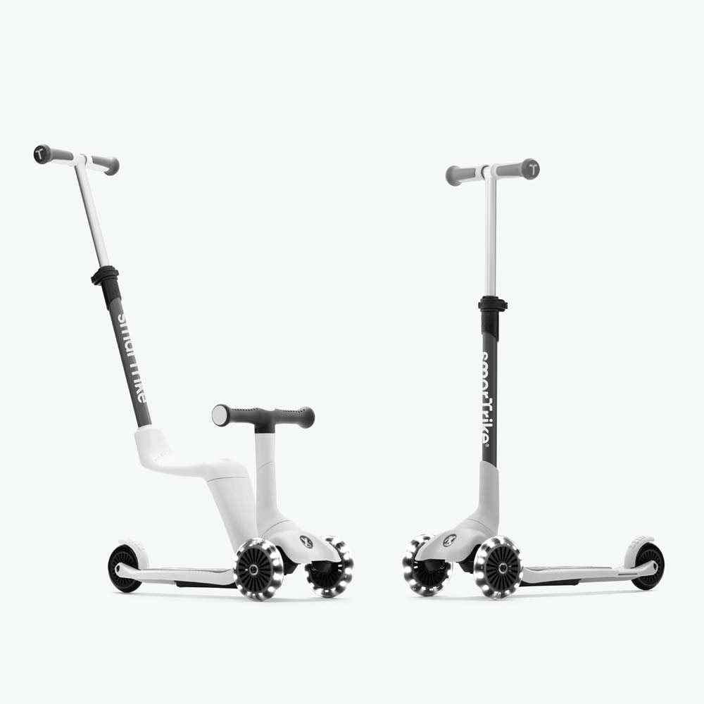 smarTrike Xtend Mini-ride - компактный детский самокат-беговел 3 в 1, съемное сиденье, раздвижная рама, регулируемый руль • White