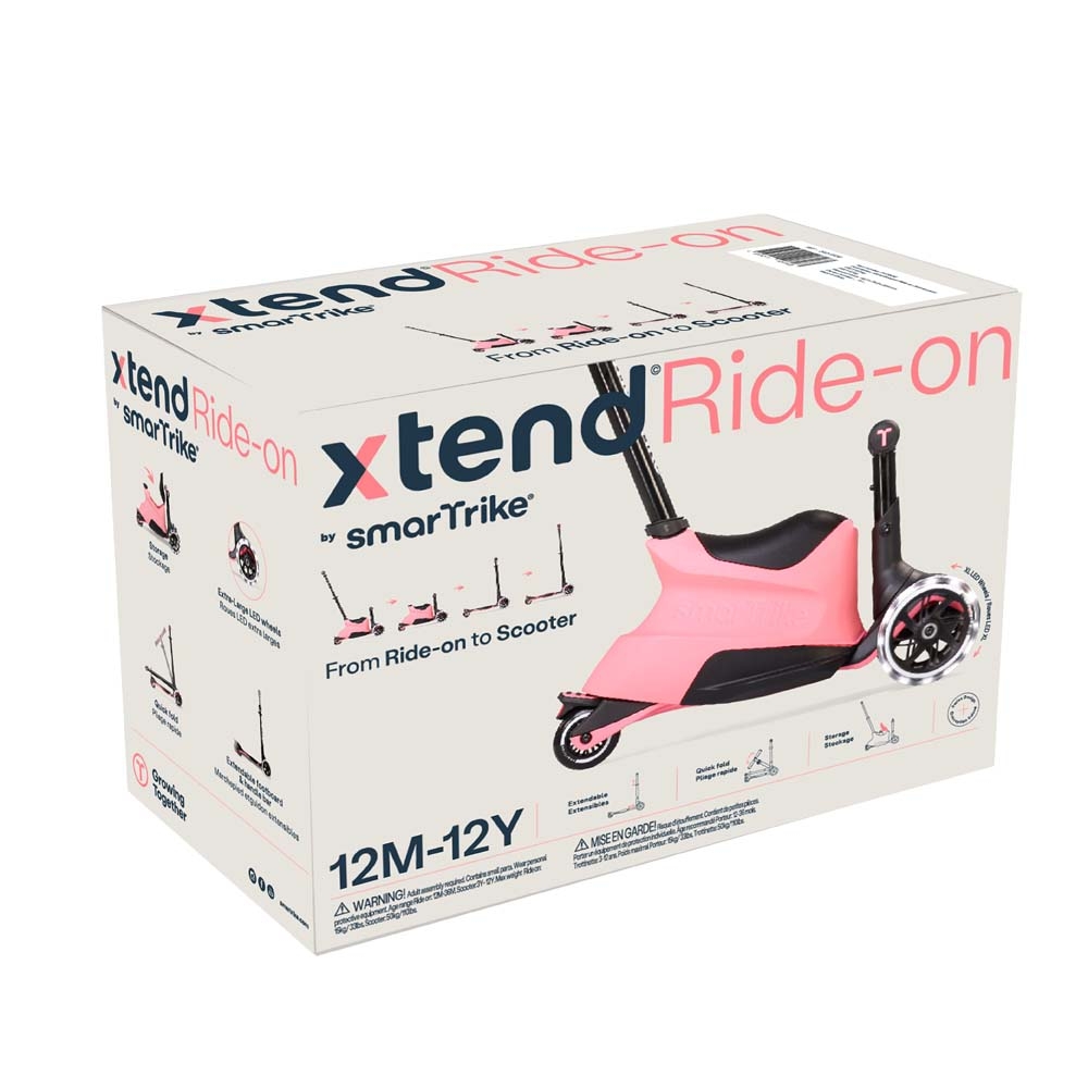 smarTrike Xtend Ride-on - детский самокат-беговел 4 в 1, родительская ручка, отсек для игрушек, LED-колеса • Salmon Pink