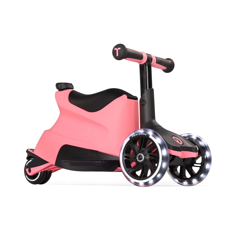 smarTrike Xtend Ride-on - детский самокат-беговел 4 в 1, родительская ручка, отсек для игрушек, LED-колеса • Salmon Pink