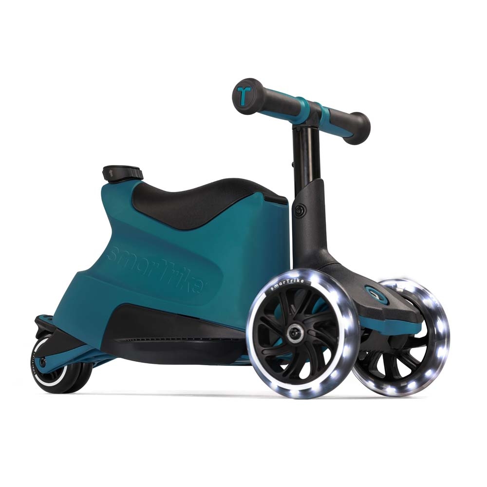 smarTrike Xtend Ride-on - детский самокат-беговел 4 в 1, родительская ручка, отсек для игрушек, LED-колеса • Teal