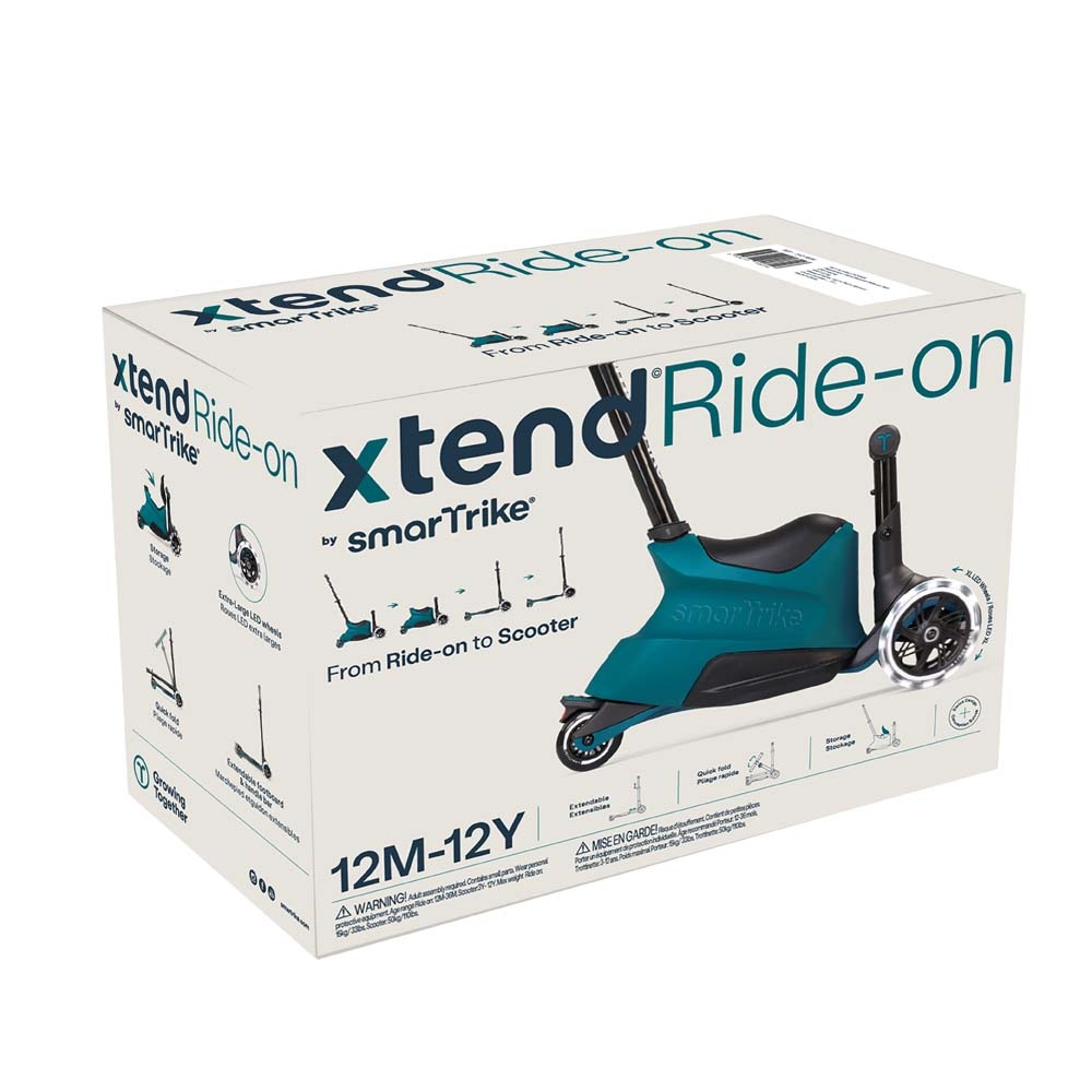 smarTrike Xtend Ride-on - детский самокат-беговел 4 в 1, родительская ручка, отсек для игрушек, LED-колеса • Teal
