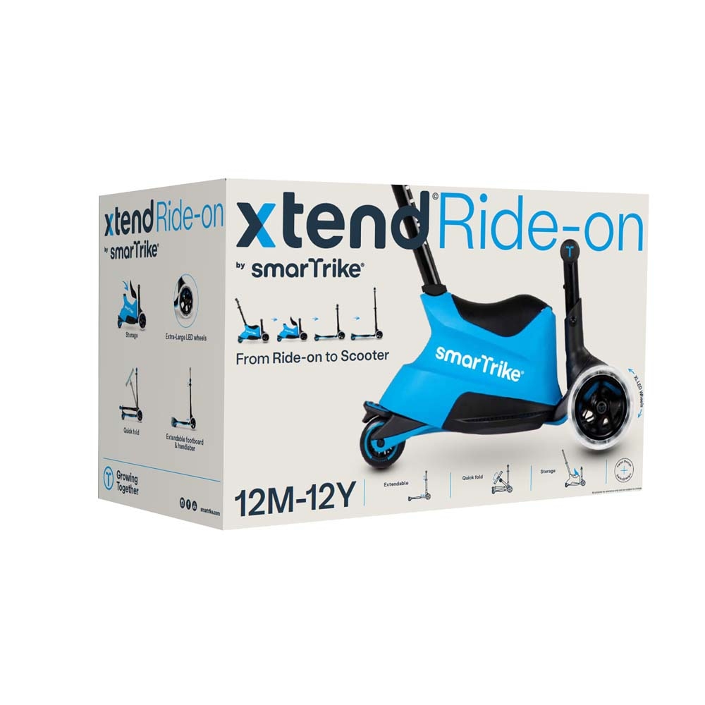 smarTrike Xtend Ride-on - детский самокат-беговел 4 в 1, родительская ручка, отсек для игрушек, LED-колеса • Blue
