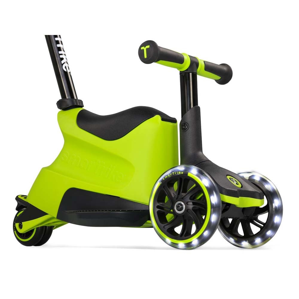 smarTrike Xtend Ride-on - детский самокат-беговел 4 в 1, родительская ручка, отсек для игрушек, LED-колеса • Lime