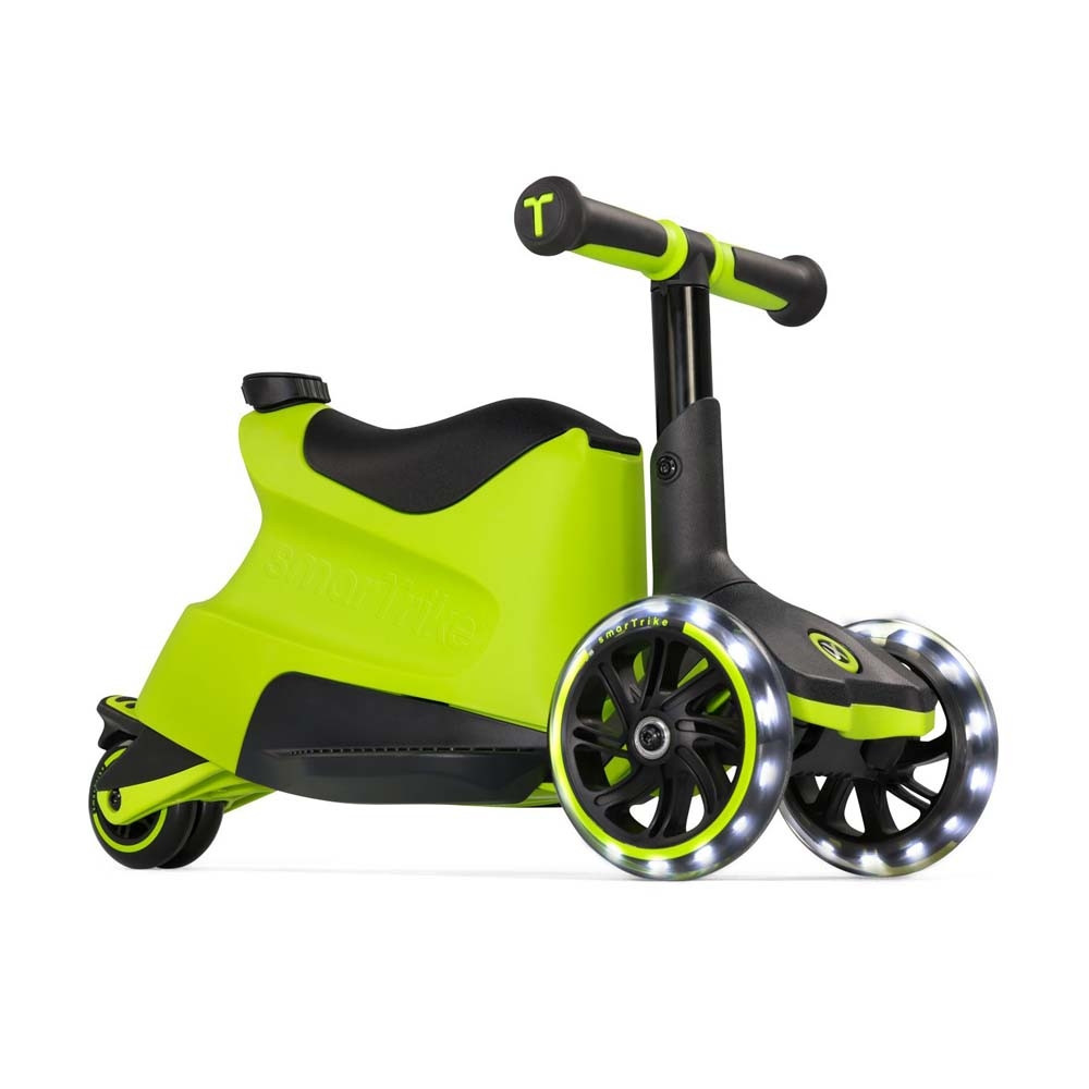 smarTrike Xtend Ride-on - детский самокат-беговел 4 в 1, родительская ручка, отсек для игрушек, LED-колеса • Lime