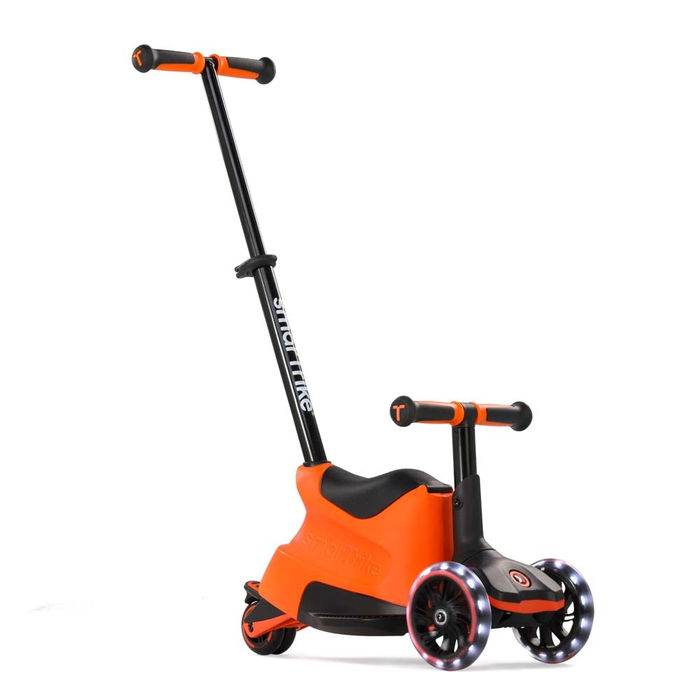 smarTrike Xtend Ride-on - детский самокат-беговел 4 в 1, родительская ручка, отсек для игрушек, LED-колеса • Orange