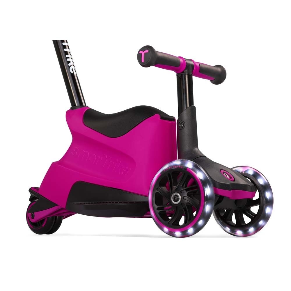 smarTrike Xtend Ride-on - детский самокат-беговел 4 в 1, родительская ручка, отсек для игрушек, LED-колеса • Pink