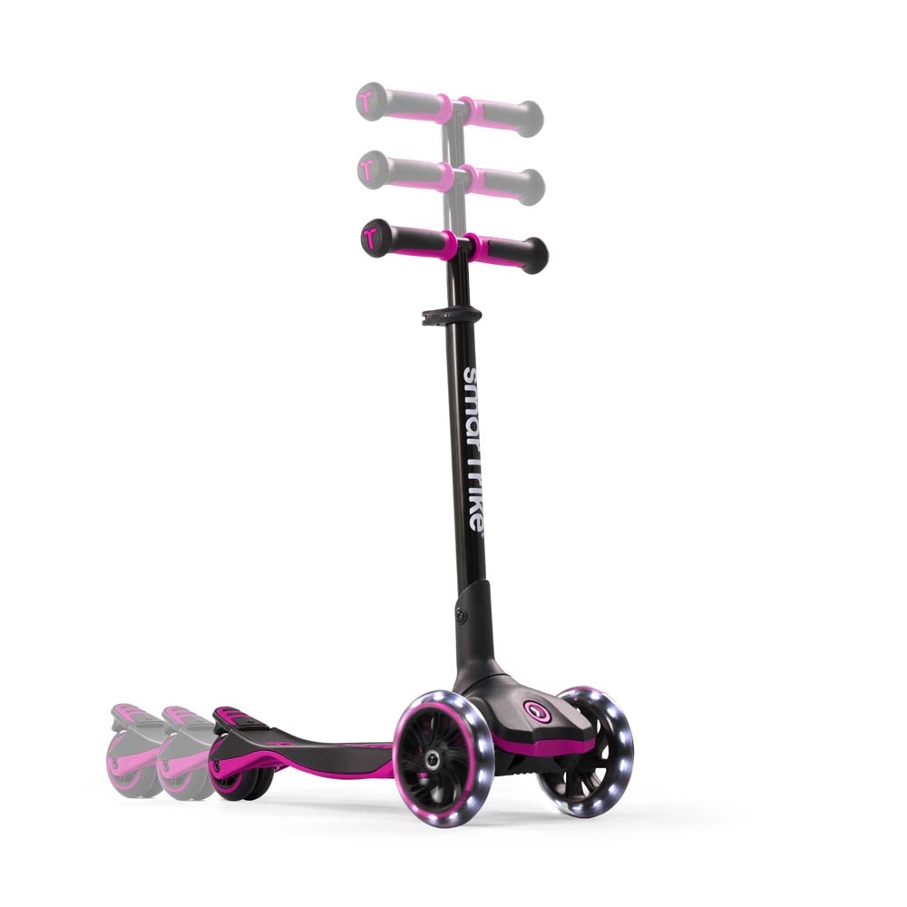smarTrike Xtend Ride-on - детский самокат-беговел 4 в 1, родительская ручка, отсек для игрушек, LED-колеса • Pink