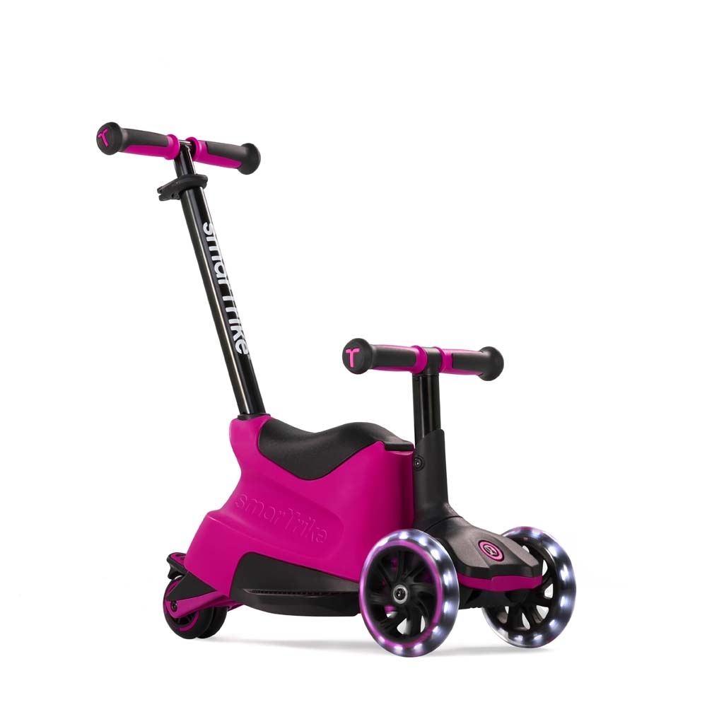 smarTrike Xtend Ride-on - детский самокат-беговел 4 в 1, родительская ручка, отсек для игрушек, LED-колеса • Pink