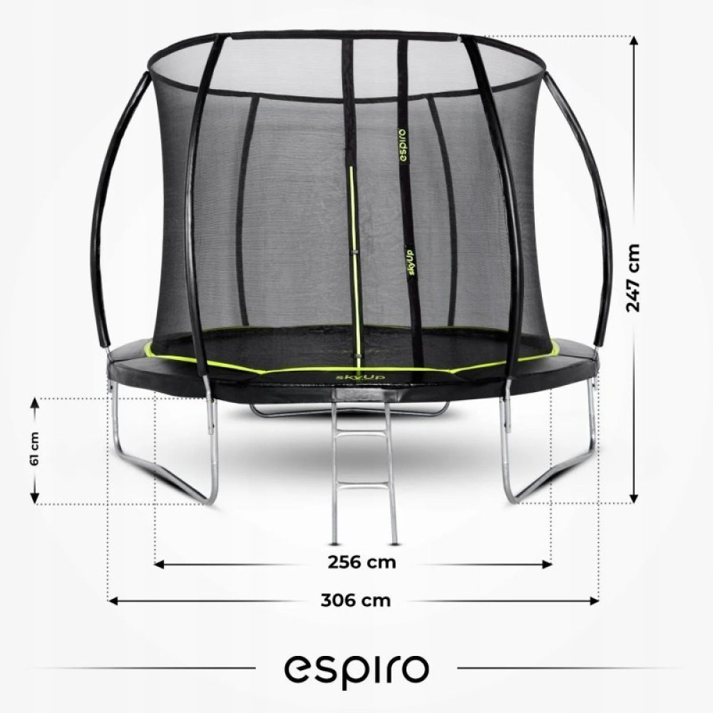 Espiro Sky Up - дитячий батут з внутрішньою захисною сіткою та драбиною (305 см / до 100 кг) • Black Espiro Sky Up - дитячий батут з внутрішньою захисною сіткою та драбиною (305 см / до 100 кг) • Black