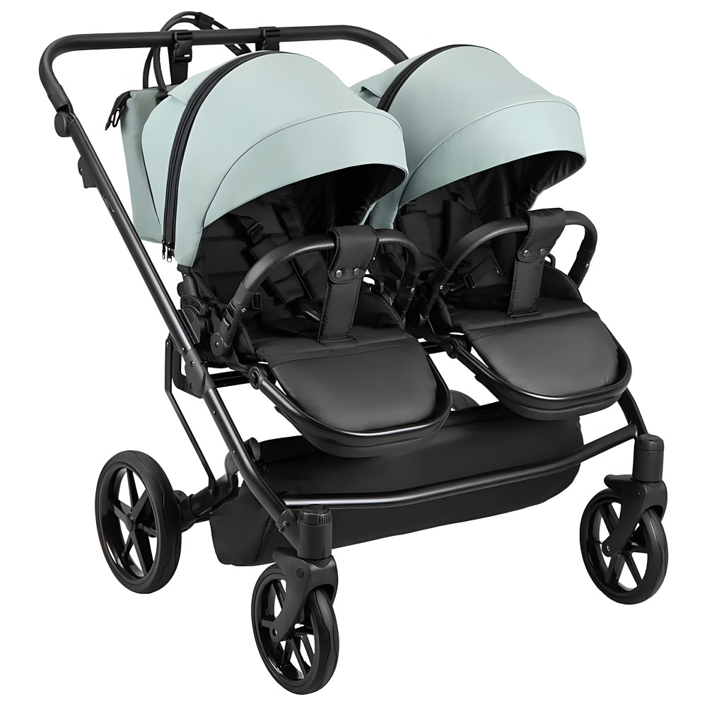 Adamex Leo Duo Eco - детская коляска для двойни, универсальная коляска 2 в 1 для двойни и погодок, независимая регулировка прогулочных блоков • Jade (SA-20)