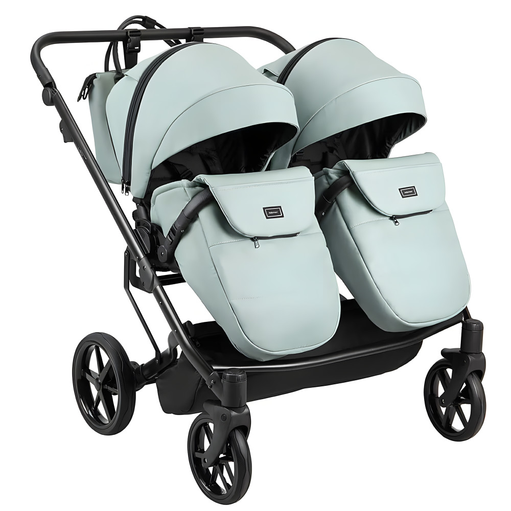 Adamex Leo Duo Eco - детская коляска для двойни, универсальная коляска 2 в 1 для двойни и погодок, независимая регулировка прогулочных блоков • Jade (SA-20)