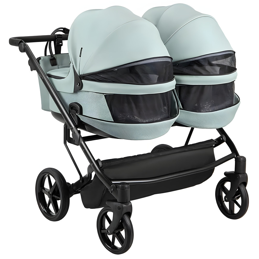 Adamex Leo Duo Eco - детская коляска для двойни, универсальная коляска 2 в 1 для двойни и погодок, независимая регулировка прогулочных блоков • Jade (SA-20)