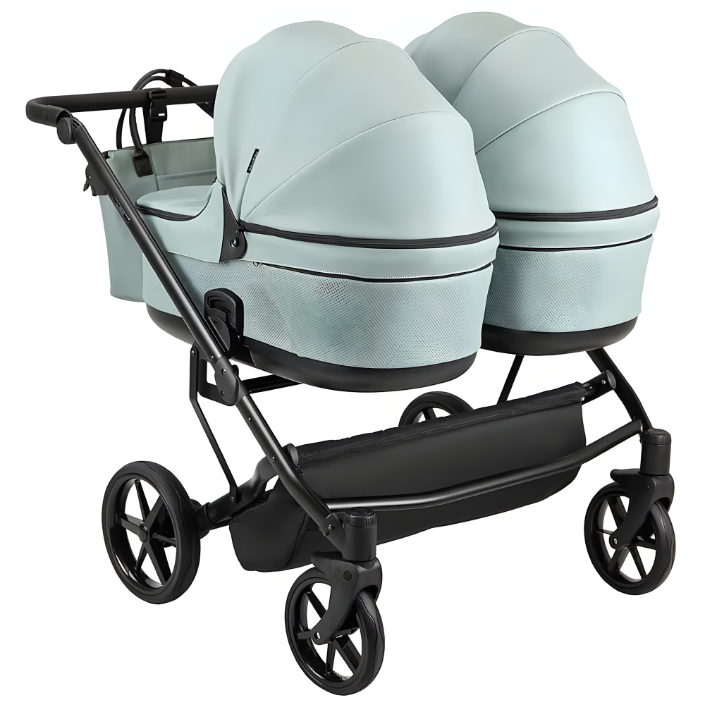 Adamex Leo Duo Eco - детская коляска для двойни, универсальная коляска 2 в 1 для двойни и погодок, независимая регулировка прогулочных блоков • Jade (SA-20)