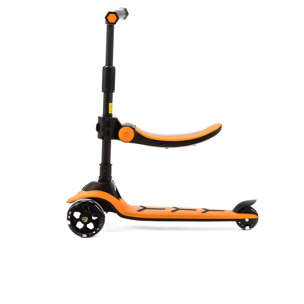 Lamborghini Kids Scoter - детский 3-колесный складной самокат с LED подсветкой колес • Orange
